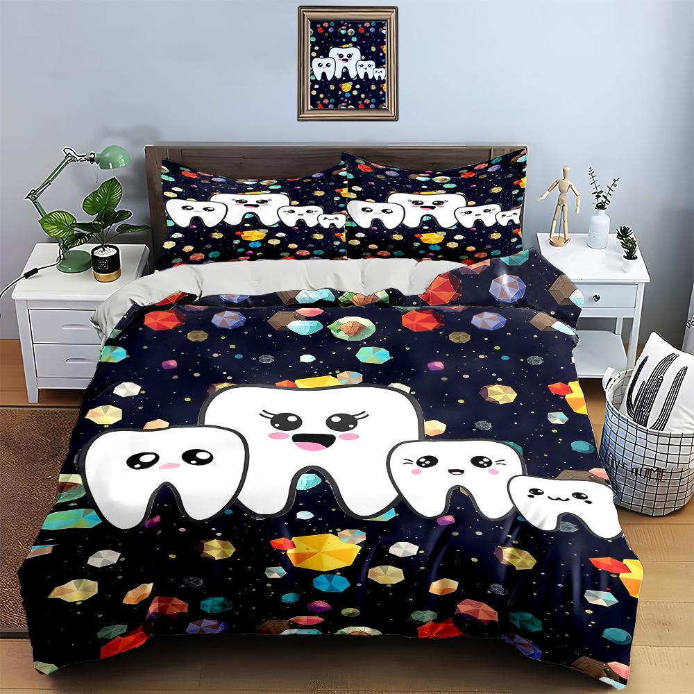 "Smiling Teeth Pattern" Bedding Duvet Cover Sets Duvet Covers Pillowcases Gifts (1 * Duvet Cover 2 * Pillowcases, Without Duvet Insert)