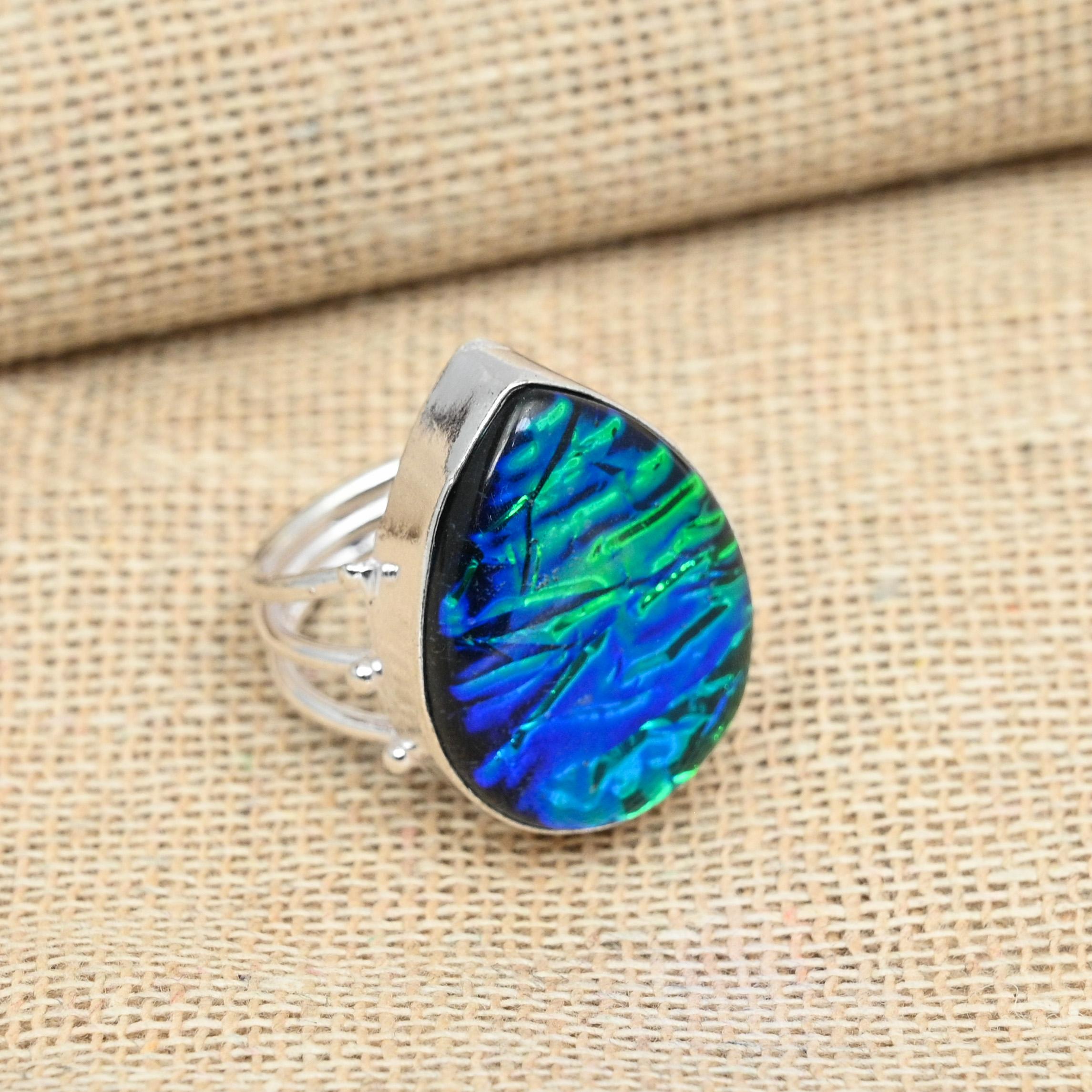 

Синий тройной опал, драгоценный камень, твердое кольцо из стерлингового серебра 925 пробы, кольцо ручной работы, австралийские украшения для нее 12 синий