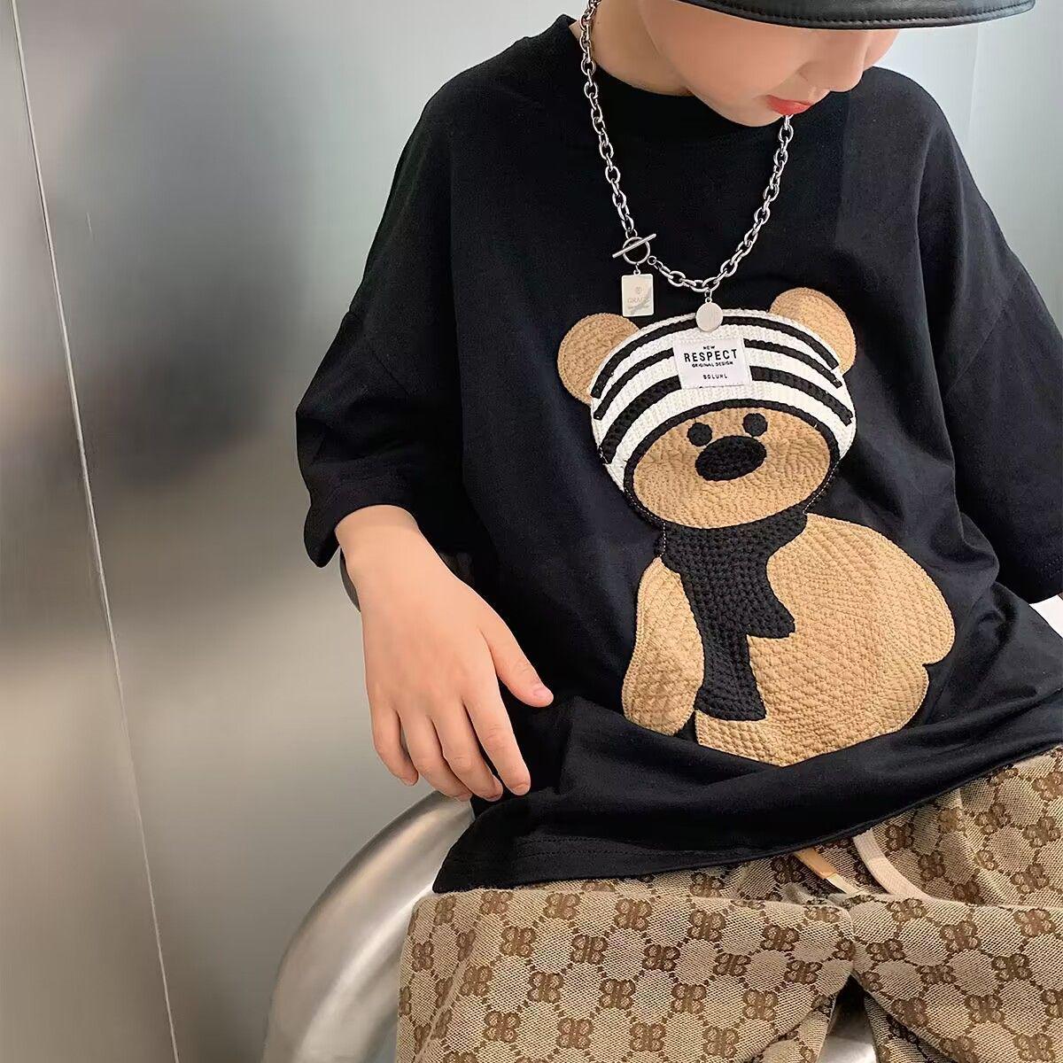 

Футболка с коротким рукавом для мальчиков 2023 года — корейский стиль для больших детей 160 чёрный