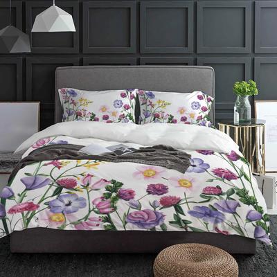 Farbenfrohe Blume Aquarell Pflanze Bettbezug mit Kissenbezug Individuelle Steppdecke 3-teiliges Bettwäsche-Set Steppdeckenbezug Doppelbett Heimtextilien