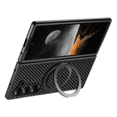 SUTENI G3 Pro Samsung Galaxy Z Fold5 5G Magnetický kryt Otočný stojánek Kožený zadní kryt telefonu s texturou uhlíkových vláken