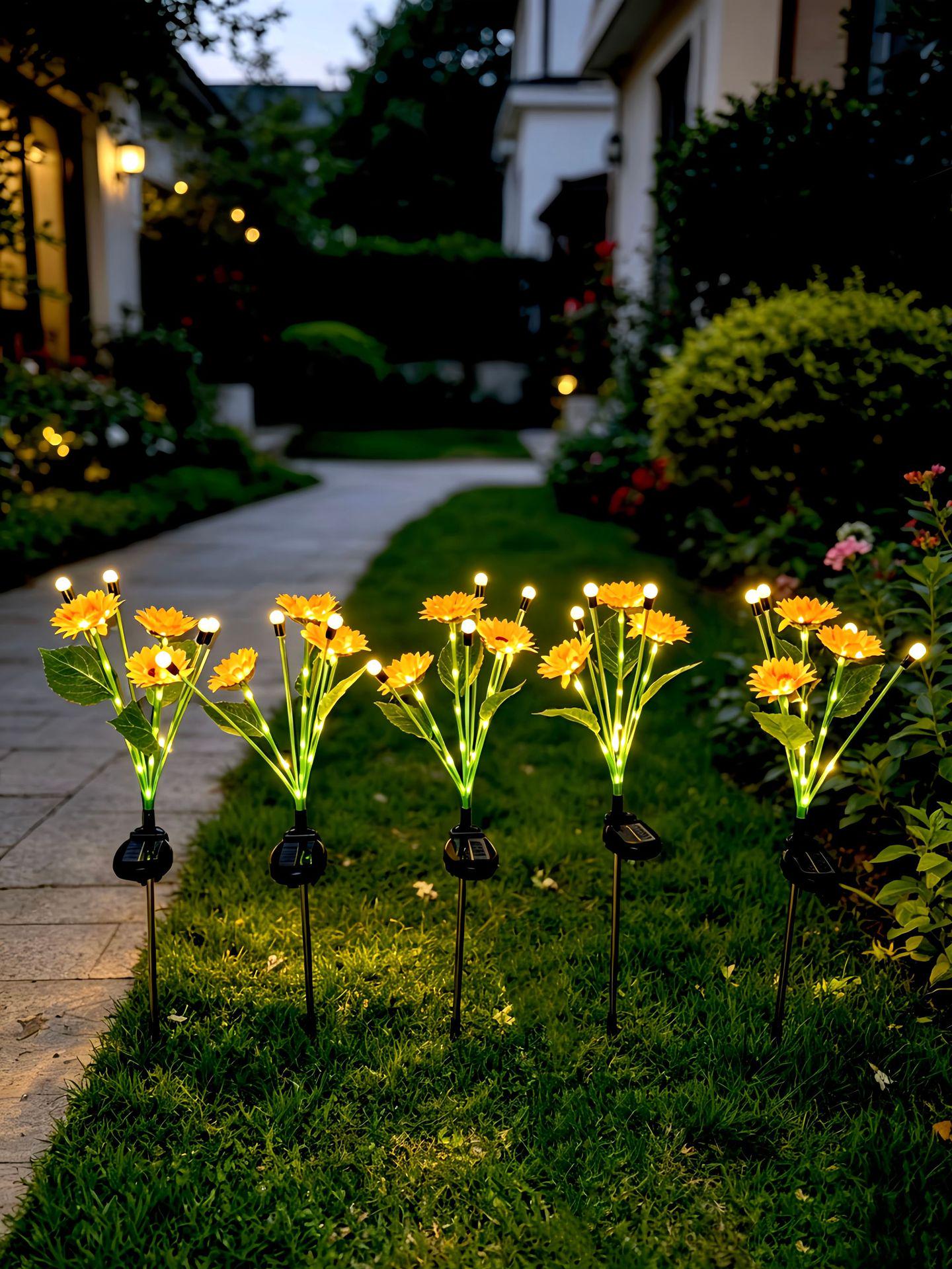 Solar Sunflower Firefly LED Landscape Lamp for Outdoor Lawn and Balcony Decor. Sunflower Firefly