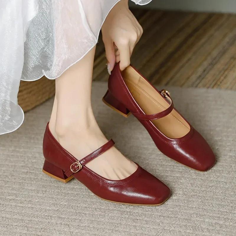 Fashion New Mary Jane Shoes for Women Retro Style Square Toe Low Heel Single Shoes Soft and Comfortable Ballet Shoes Zapatos Mujer