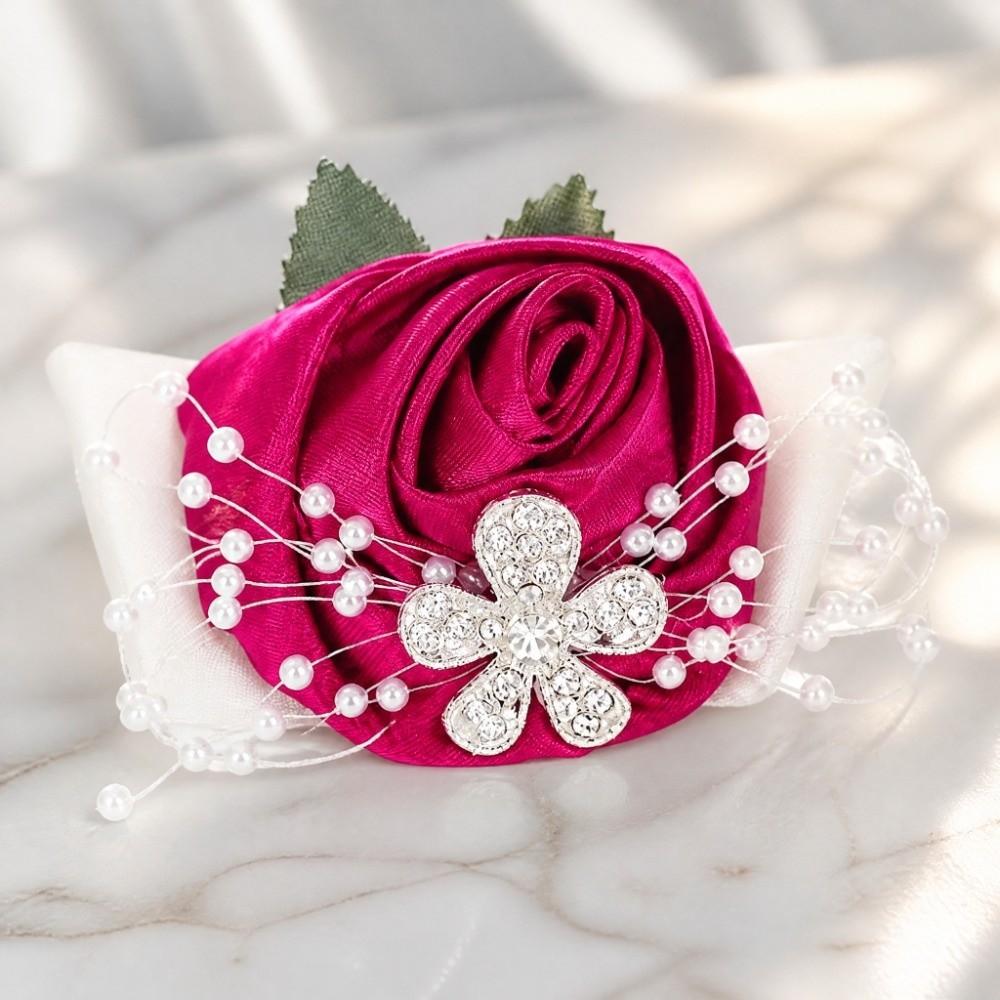 2pcs Diamond Rose Hand Flower Pearl Rhinestone Wedding Corsage Bridal Wrist Flower For Wedding