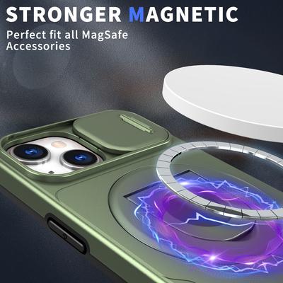 For iPhone 13/14 Phone Case Kickstand Magnetic Back Shell with Slide Camera Cover
