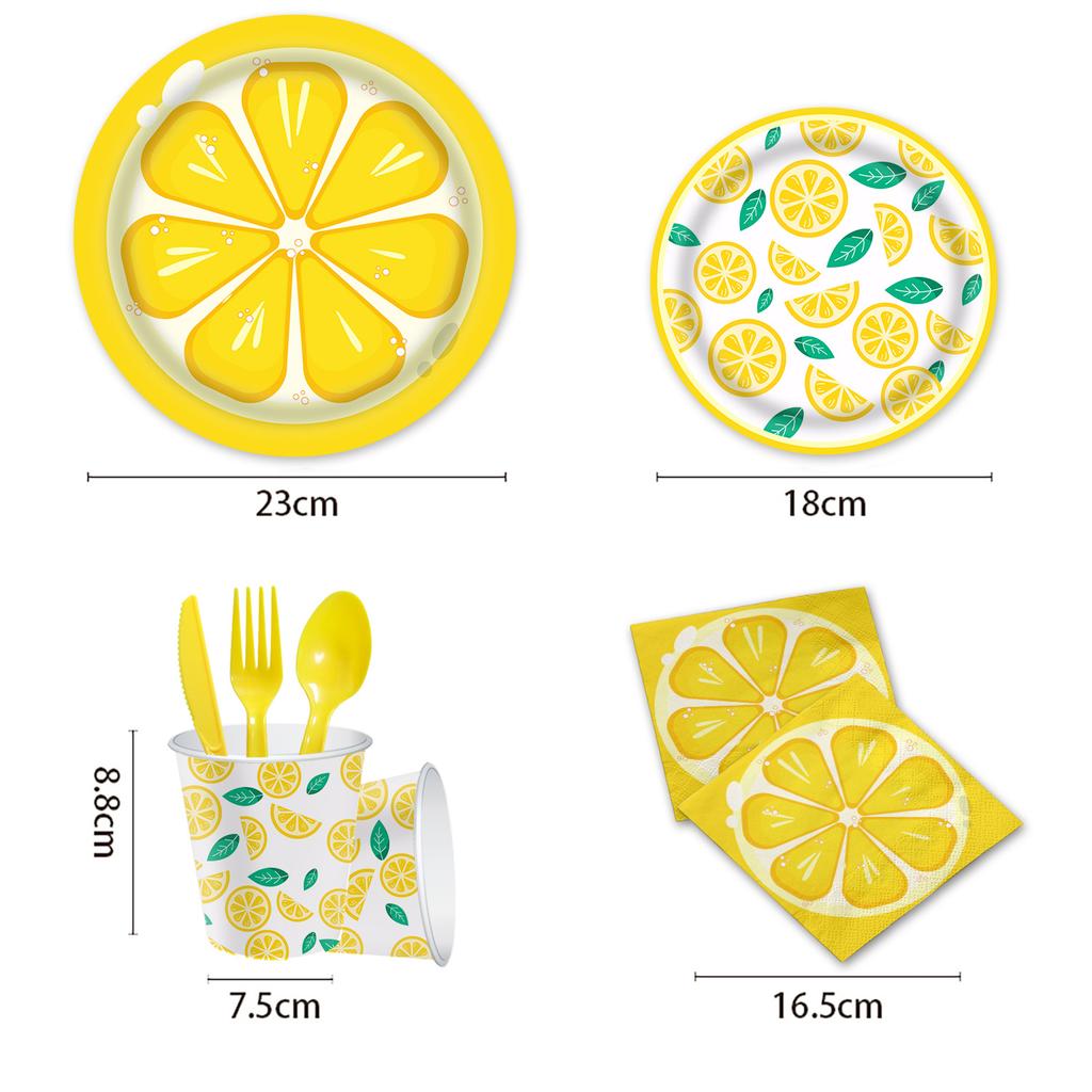 Children'S Summer Party Birthday Tableware Lemon Fruit Plate Flag Disposable Tablecloth Paper Cup Paper Plate Paper Towel