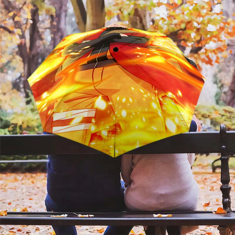 1 PC Automatic Folding Umbrella - Naruto Fire Determination Pattern Portable Foldable Design With 8 Ribs Christmas Birthday Gifts