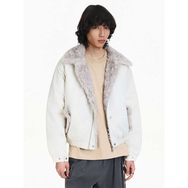 Blaexit American-Style Faux Mink Fur Collar Mountain Carving Jacket for Men, Thickened Winter Quilted Short Cotton Jacket