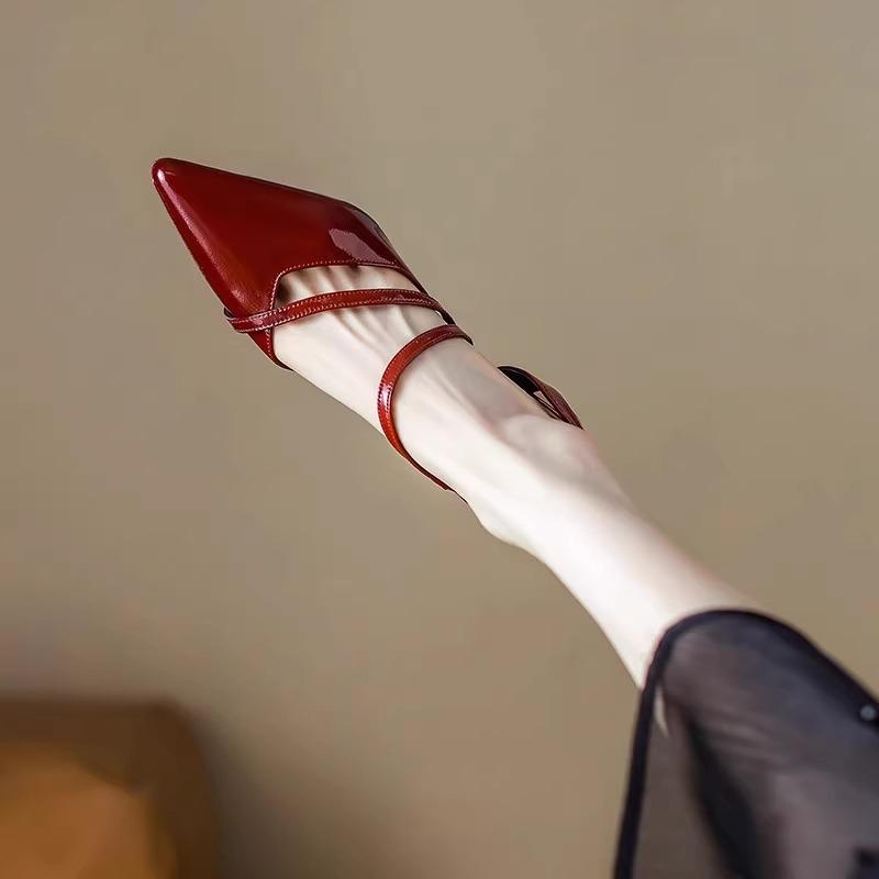 Fashion Baotou Sandals Women's Summer Pointed Toe Shallow Fork with Back Empty Slip Strap Non-slip Low-heeled Shoes