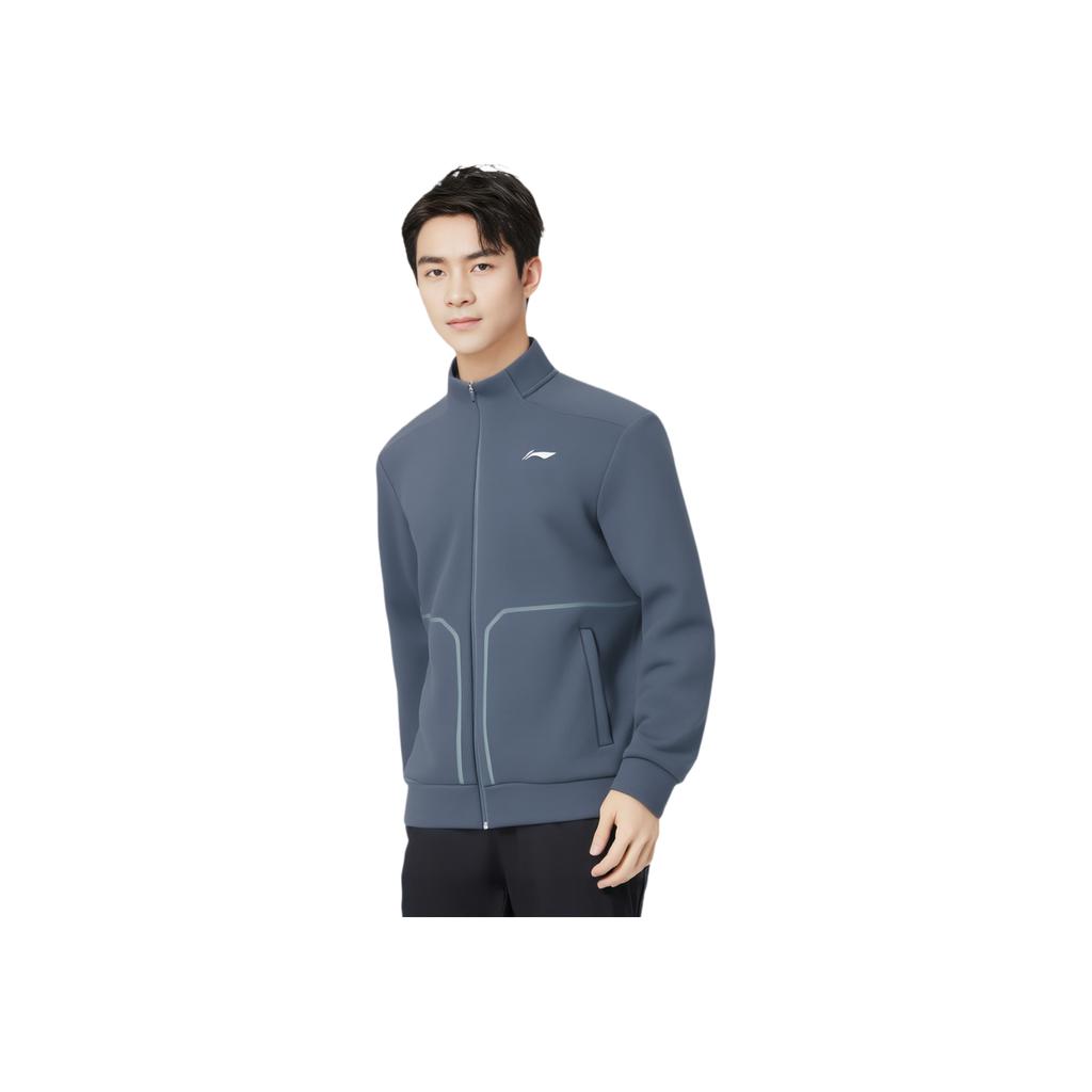 Li-Ning Einfaches Langarm-Sweatshirt mit offenem Kragen für Herren, Oberteile, Cool-Schwarz AWDT437-3