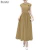 ZANZEA Women Casual Round Neck Summer Short Sleeve Long Dress
