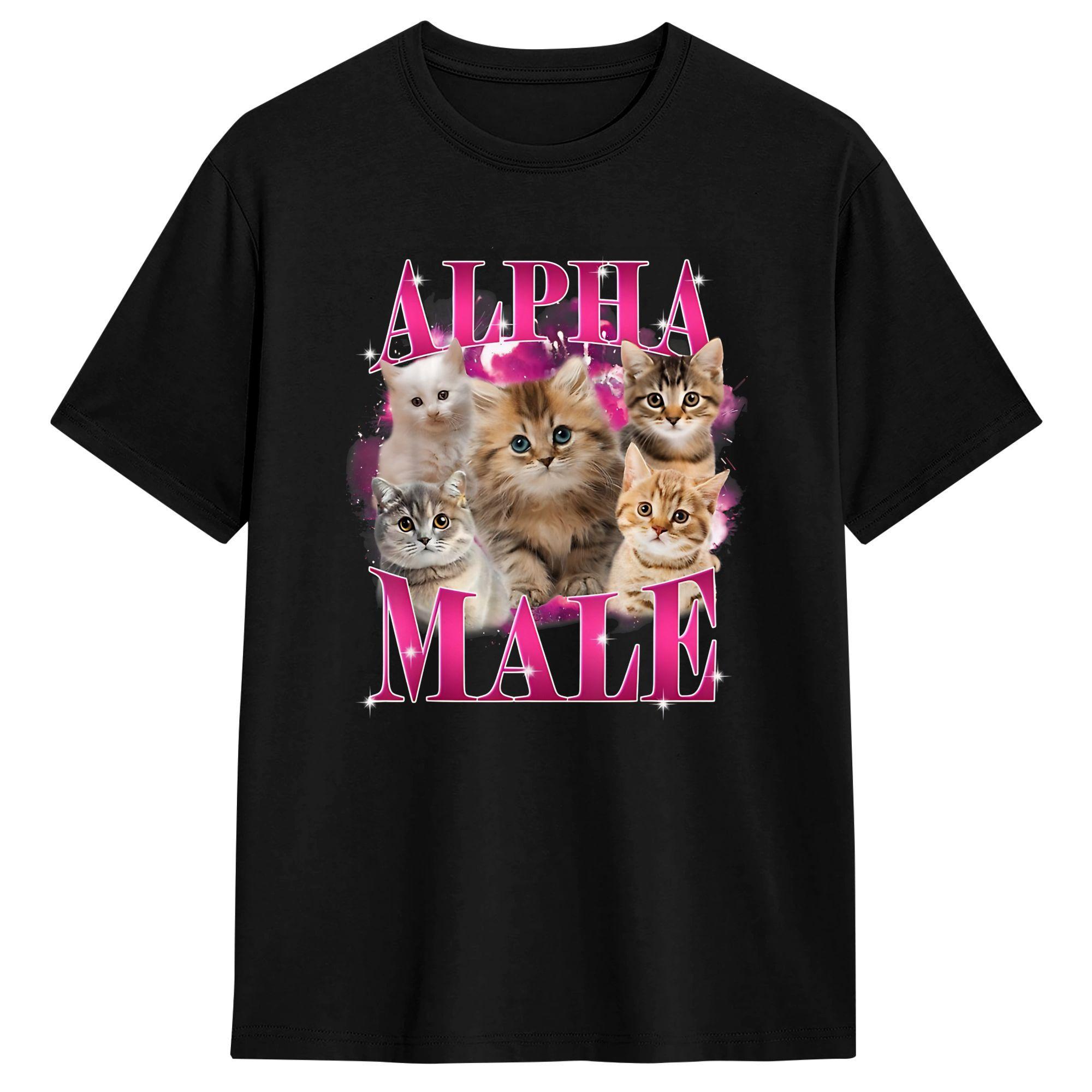 Harajuku TShirt Alpha Male Funny Cat Kitten Rainbow Floral Pure Cotton T Shirts Leisure Tee Shirt Summer Casual Short Sleeve S