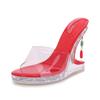 Thick-soled transparent waterproof table high-heeled cool slippers special-shaped heel outer wear crystal princess wedge heel women's shoes college