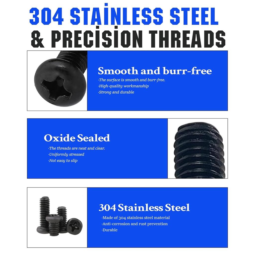 Rear License Plate Screws Black Compatible with Toyota Lexus Honda Acura M6-1.0 X (16mm/18mm/20mm) 18-8 Stainless Steel 24 Pack(Including