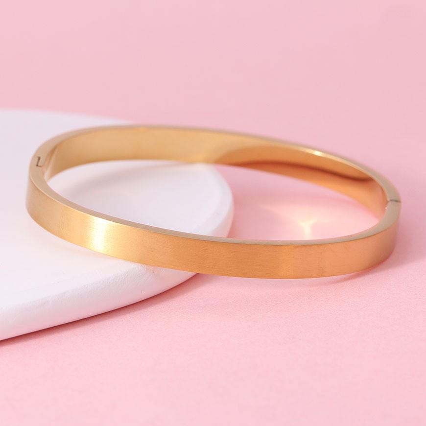 European Minimalist Brushed Stainless Steel Women's Bracelet with Gold Buckle