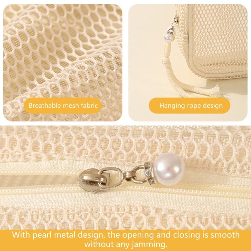 Large Capacity Mesh Cosmetic Travel Bag Dust Resistant Ventilation Portable Toiletry Organizer For Gym And Daily Use