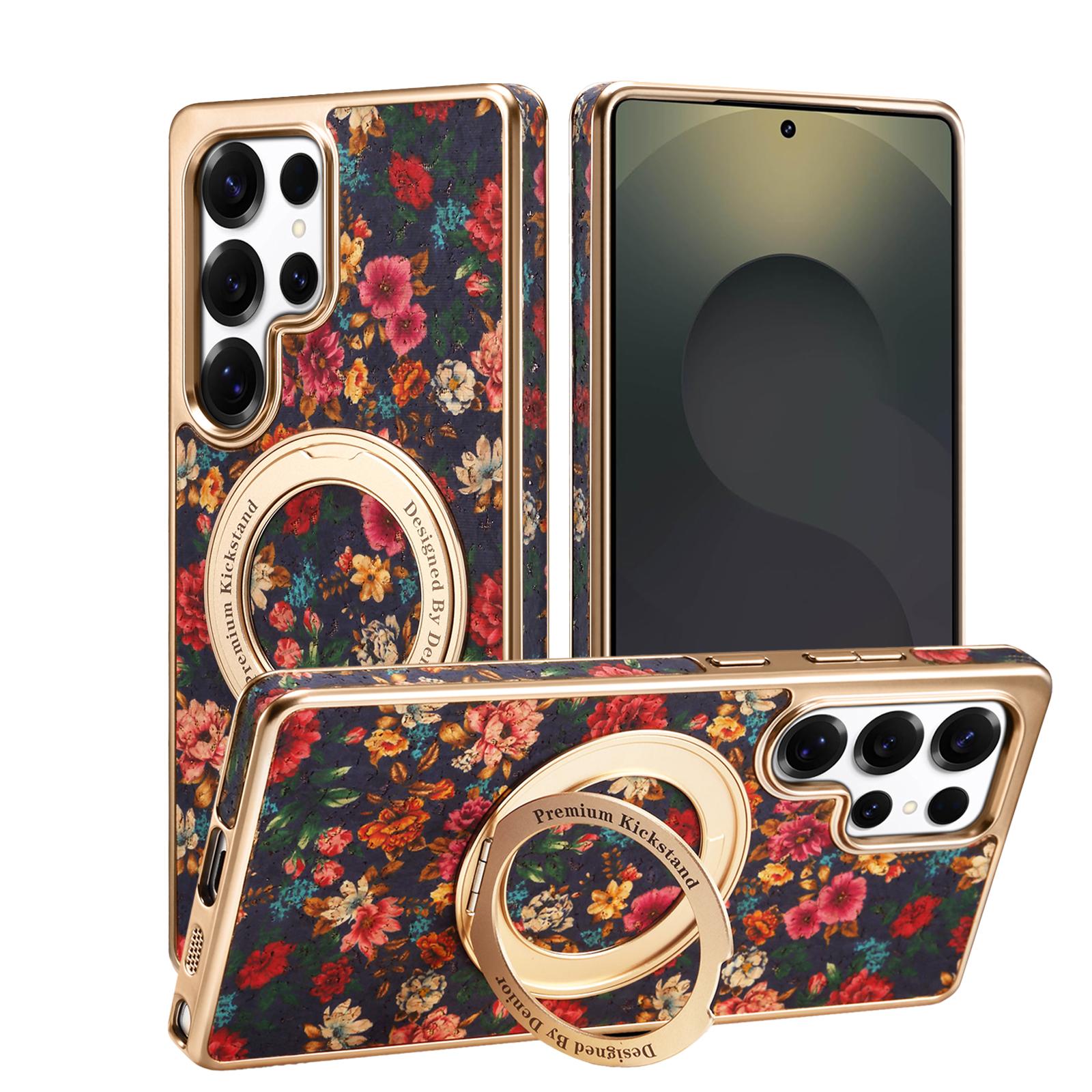 

Denior Подходит для Samsung Galaxy S26/S25/S24/S23 Plus Ultra Цветочный Тотем Материал Пробка 360° Вращающаяся Подставка Чехол для Телефона Galaxy S26 Ultra фиолетовый