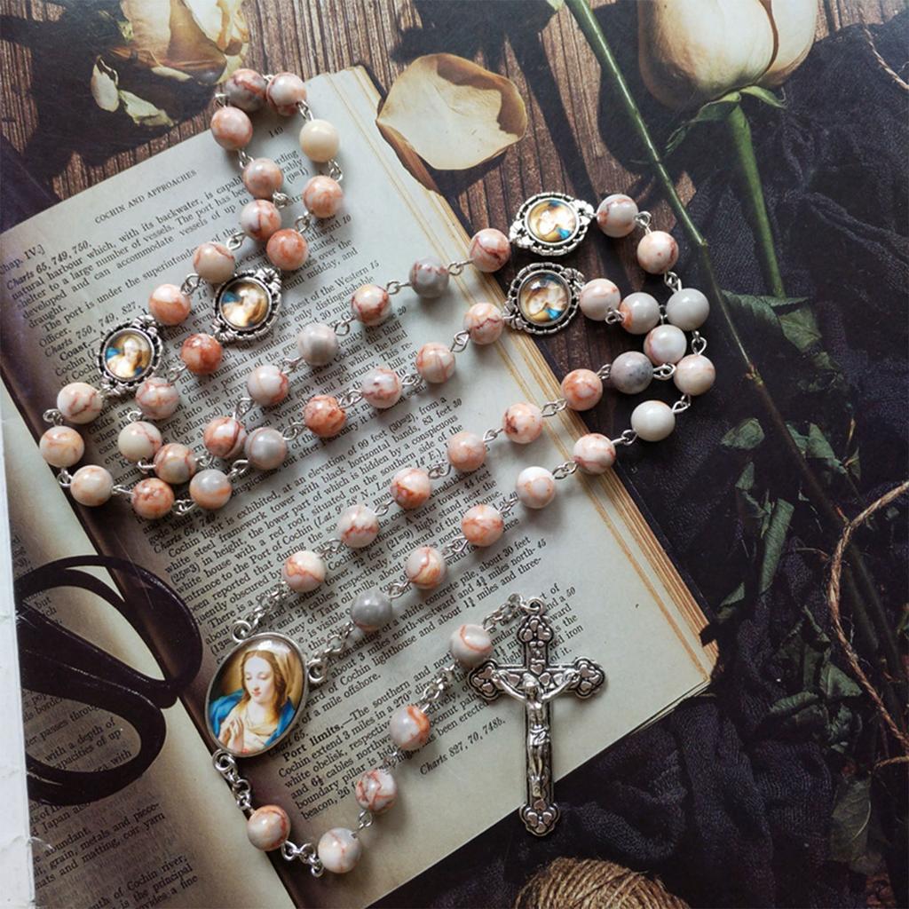 Catholic Beads Rosary Lourdes Medal and for Cross Religious Amulet for Girls Wom