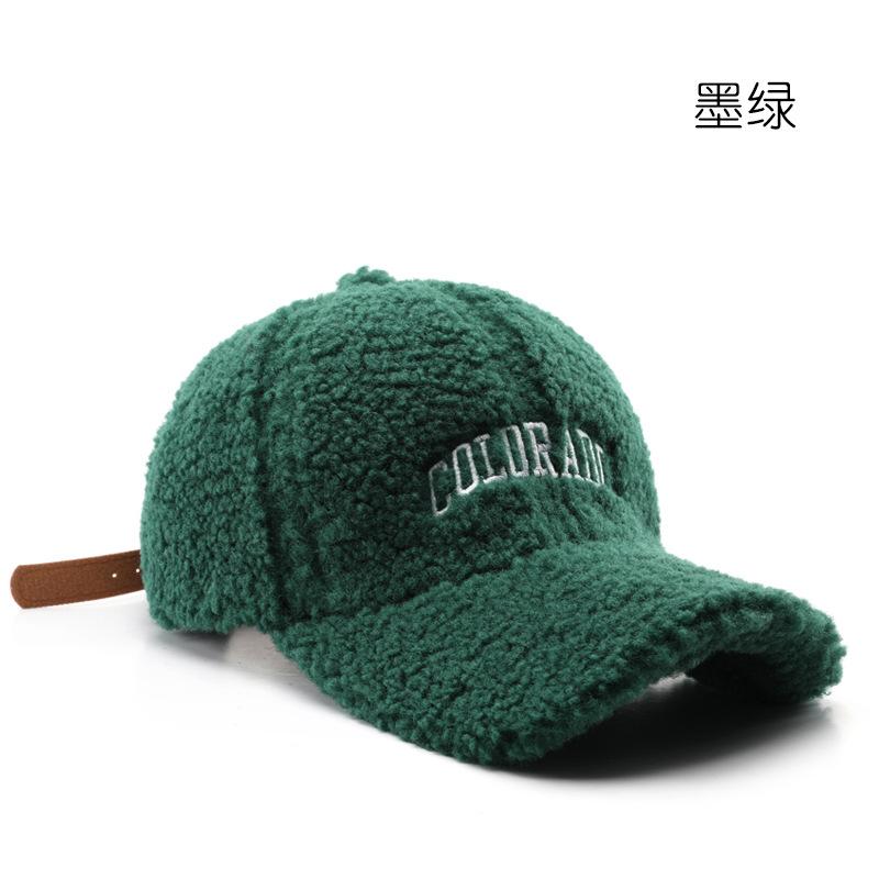 Autumn Winter Vintage Letters Embroidery Baseball Caps Women Artificial Lamb Wool Warm Hats Plush Versatile Street Tide Cap New