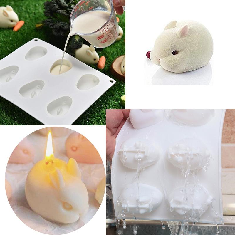 Silicone Rabbit Mold Easter Fondant Bunny Mold Chocolate Cake Mold 6-cavity Mousse Cake Decoration Baking Mold DIY Candle Model
