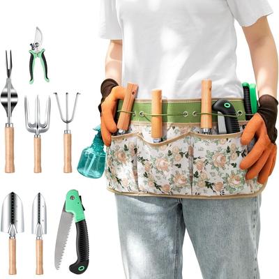 Garden Tool Set with Adjustable Tool Organizer, 10 Piece Set, Stainless Steel Garden Set