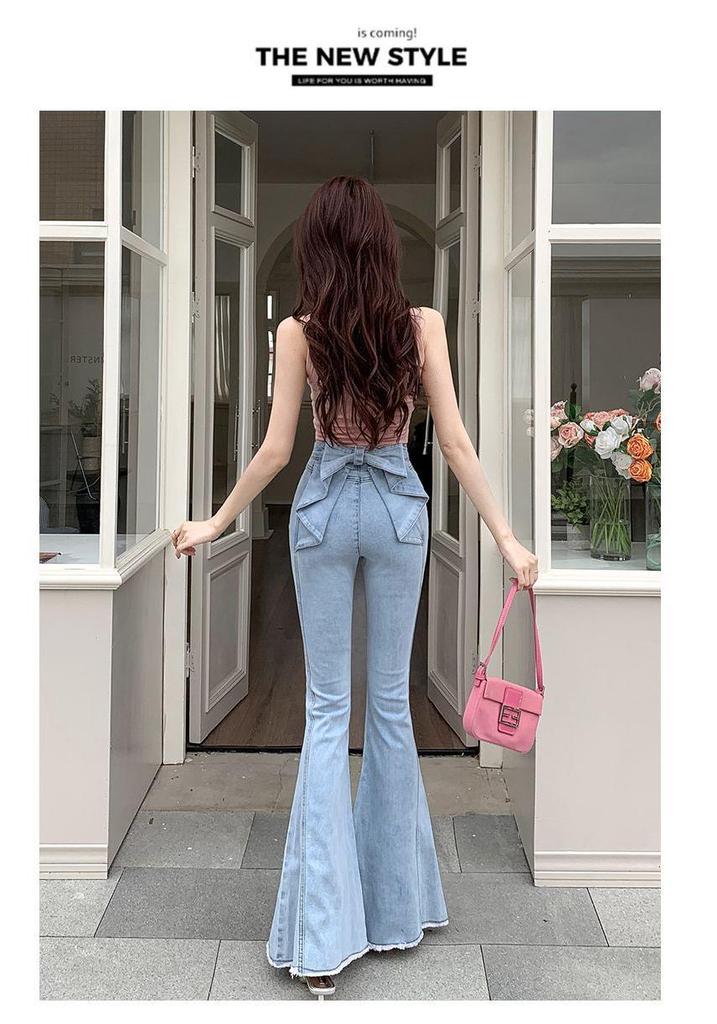 2025 Spring/Summer Women's High-Waist Flare Denim with 3D Bowknot - Slimming & Lifting