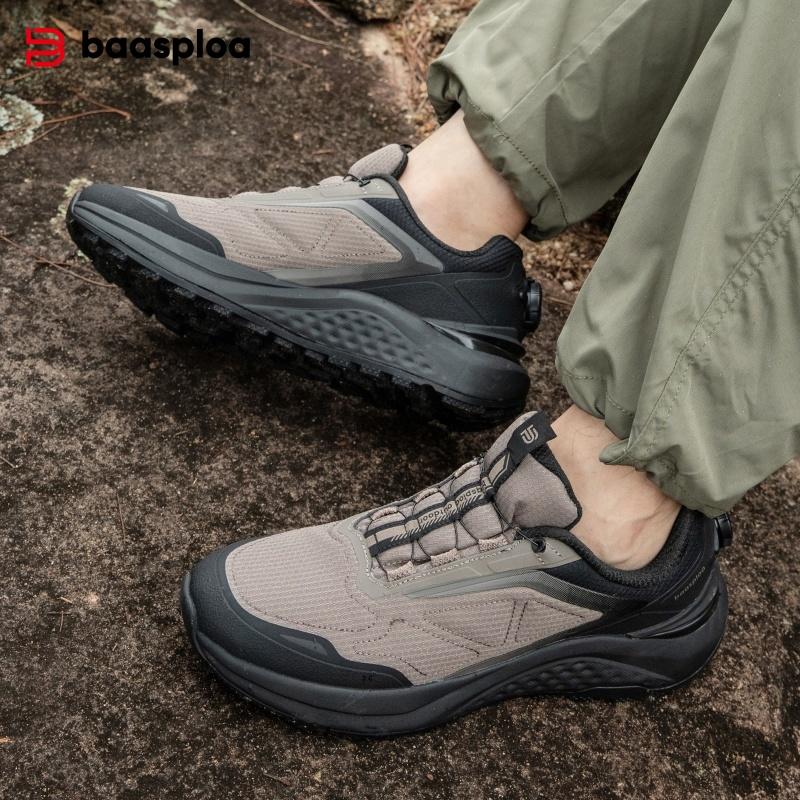 Baasploa men's hiking shoes, rotary buckle outdoor sports shoes, men's comfortable soft-soled casual walking shoes, anti-slip warm shoes