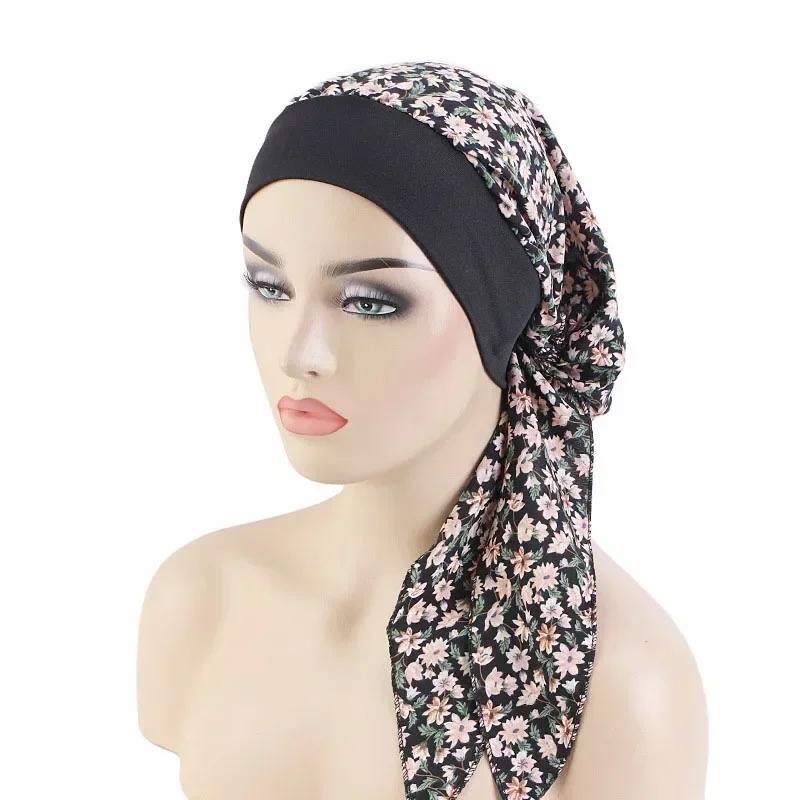 

Women s Muslim Hijab Cancer Chemo Caps Flower Print Turban Cap Hair Loss Headscarf Elastic muslim Hijab Scarf Headwear
