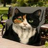 1pc Calico Cat Outdoor Flannel Blanket Soft All Season Polyester Throw , Perfect for Picnics & Travel , Picnic Accessory