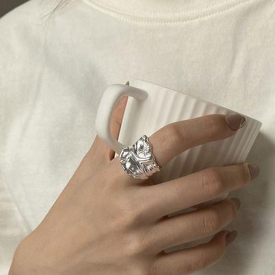 Neutral Irregular Pleated Open Ring INS Niche Fashion Design High-end Senior Sense Adjustable Index Finger Party Ring