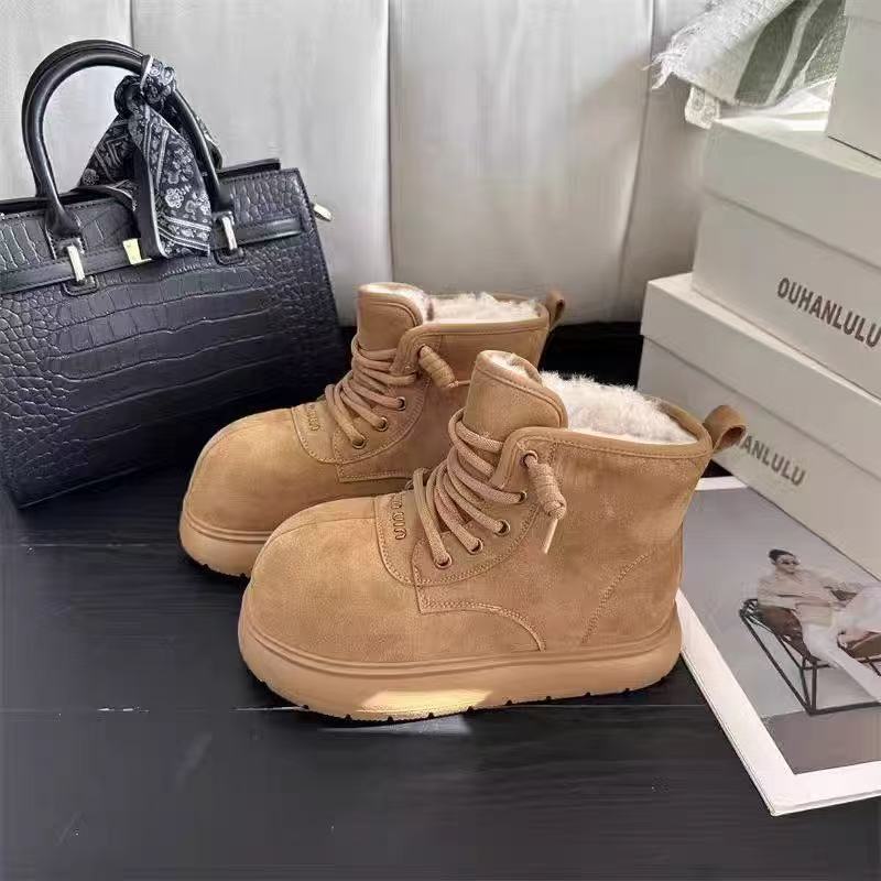 Großer Kopf hässlich süß dicke Sohle Schneestiefel Winter neu mattes Leder Retro Brot Kurzstiefel