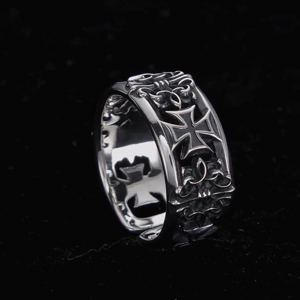 Men's Vintage Cross Open Ring Gothic Punk Style Retro Hip-Hop Punk Adjustable Finger Ring Gift for Friends Lover