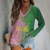 Women's Long Sleeve Plunger Sleeve  Witch Printed Casual Top T-Shirt