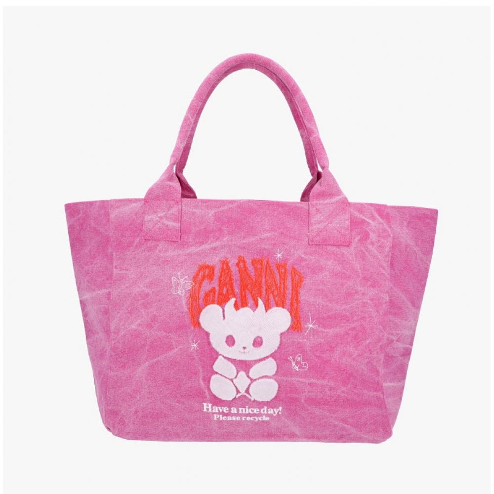 Ganni Bear Logo Medium Shopper Tote Bag B2110086 09z