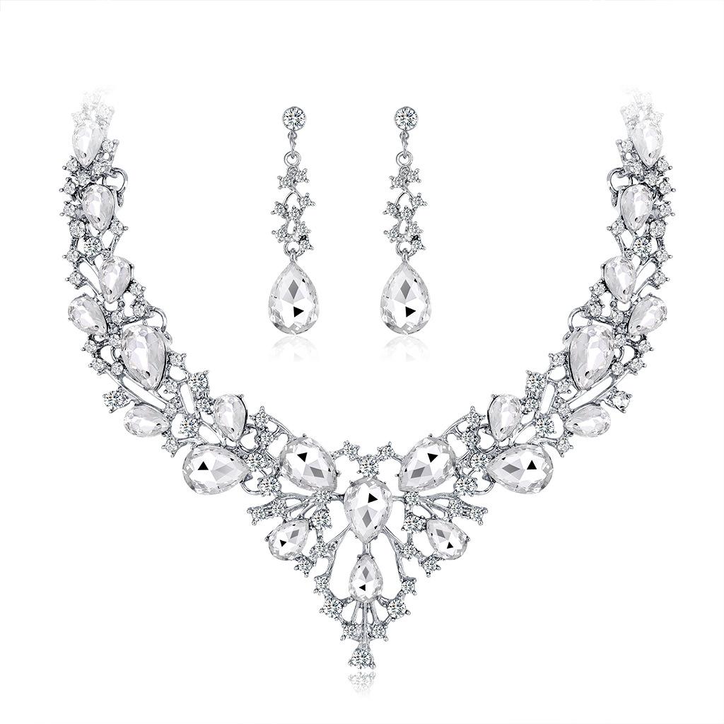 DRCA650 Fashion Bridal Flower Jewelry Set Women Crystal Necklace Earrings Set Wedding Jewelry Sets