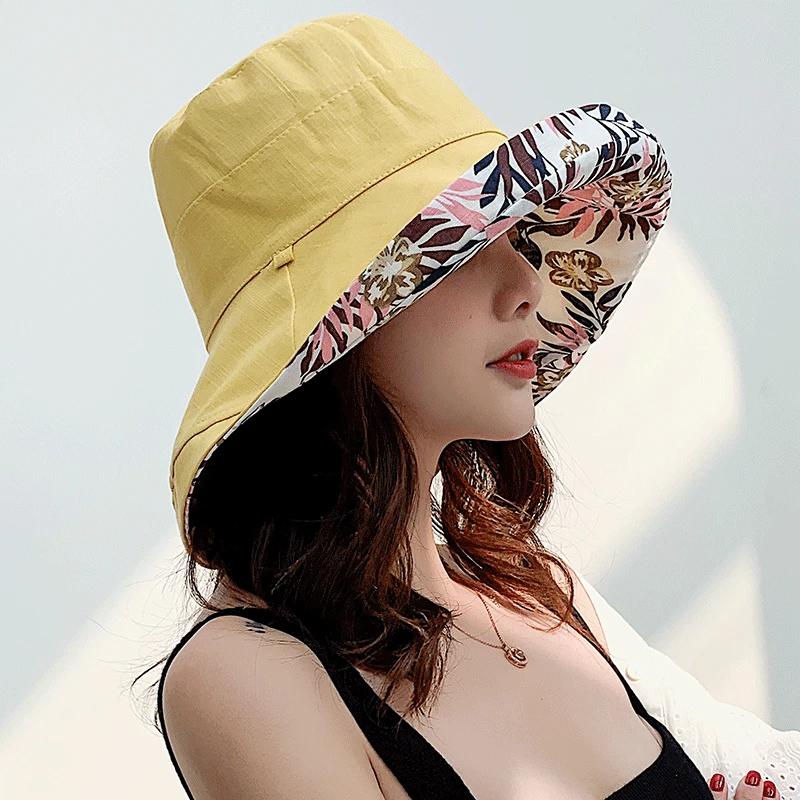 2025 Spring Summer Women's Bucket Hat Panamanian Four Seasons Fisherman Big Brim Hat Double-Sided Solid Color Sun Visor Cap