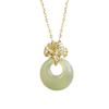 Teqia Women's S925 Sterling Silver Ginkgo Leaf Necklace with Hetian Jade Pendant