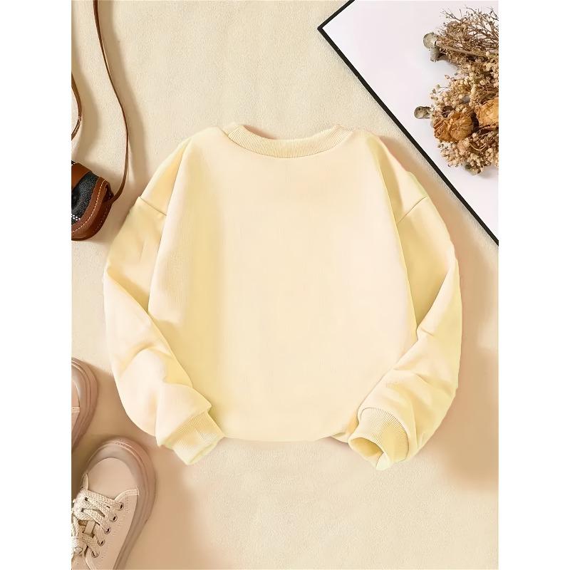 Kids Crewneck Sweatshirt, Cute Little Rabbit Animal Graphic Print, Soft Stylish Pullover Tops for Spring & Autumn