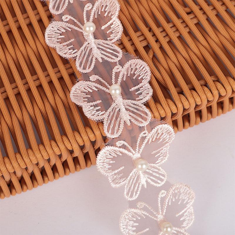 3,2x3,8cm Perlenbesetzter Organza-Spitzen-Schmetterlings-Besatz für DIY-Hochzeitskleider & Vorhänge
