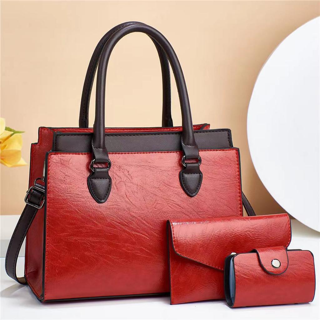 Neue Damen 3 in 1 Fashi Retro Tote Umhängetasche Patchwork Lässig PU-Leder 3-teiliges Set Umhängetaschen