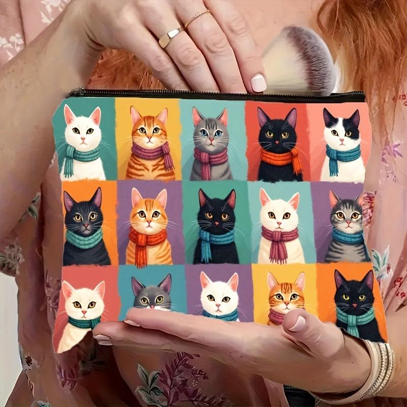 Adorable Cat Headscarf Makeup Bag Portable Travel Organizer Pouch Storage for Daily Use Zipper Closure Pencil Case