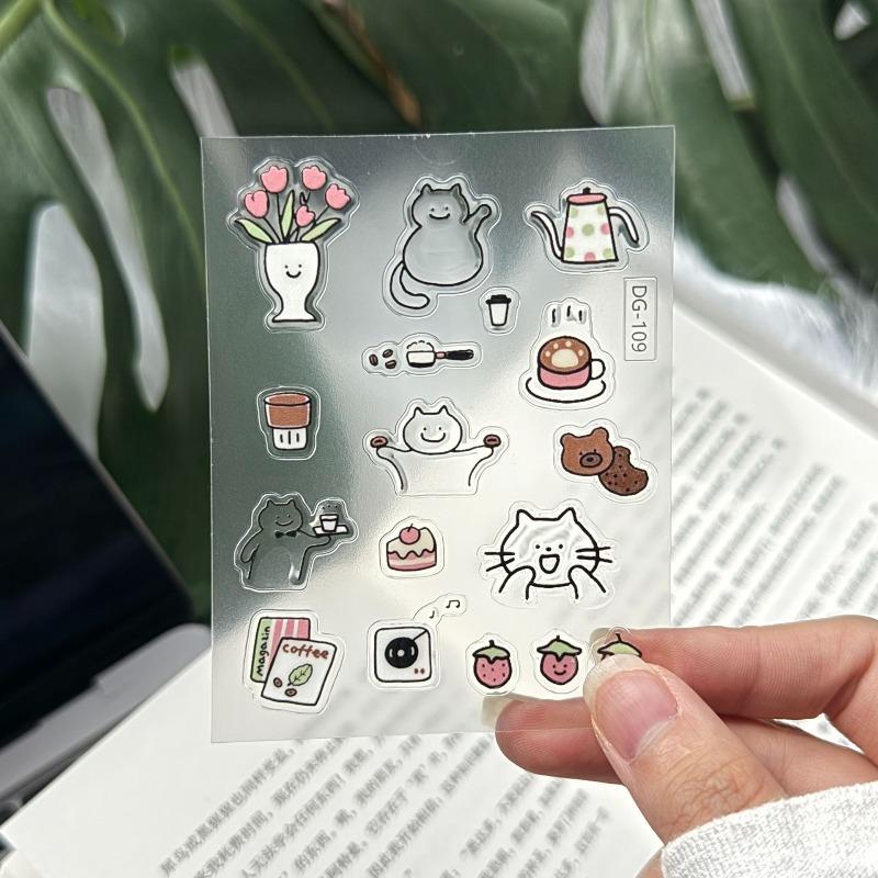 Cute Coffee Cat 3D Jelly Stickers, DIY Decorative Stickers for Journal, Water Bottle, Laptop, Luggage & Camera
