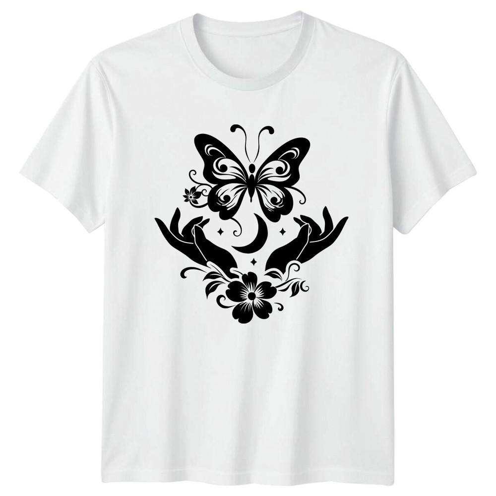 Boho Butterfly Moon Hands Nature TShirt S