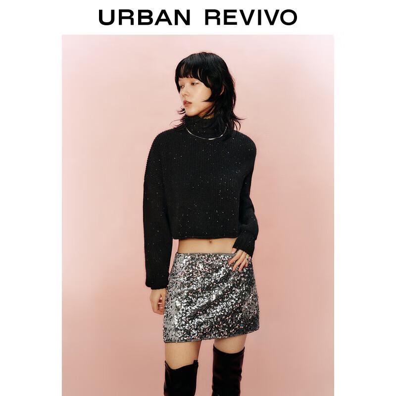 

Женский трикотажный свитер с высоким воротом в рубчик с пайетками UR XS