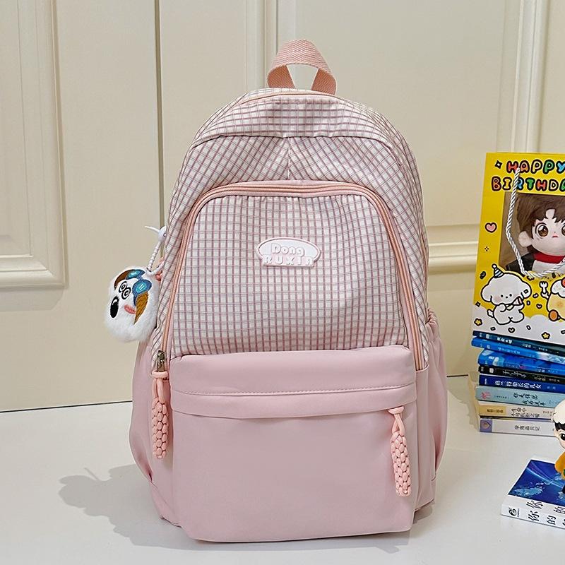 School Bag High Value Ins Cute Plaid Big Light Casual School Bag Large Capacity Commuter Girl Backpack