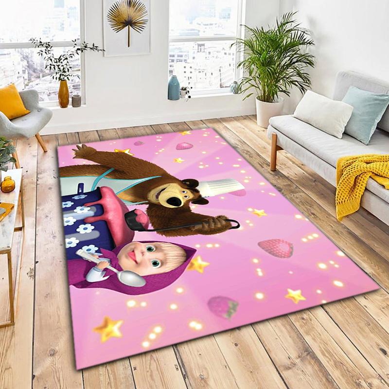 Russian animation Masha and the Bear Fairy Tale Cartoon Carpet Soft Home Living Room Bedroom Door Mat Outdoor Picnic Ground Mat rug T8