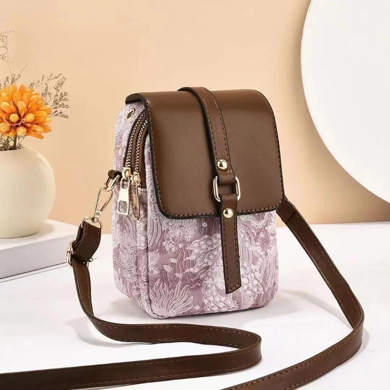 Women Vintage Crossbody Phone Bag Mobile Phone Bag PU Leather Multi-compartment Shoulder Bag Rivet Decoration Multi-functional Storage Wallet Handbag