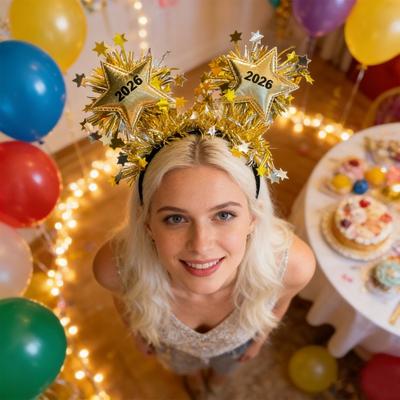 Yousheng Hair Hoop Golden Design 2026 New Year Headband Party Decoration Photography Prop New Year Eve Gift Celebration Accessory