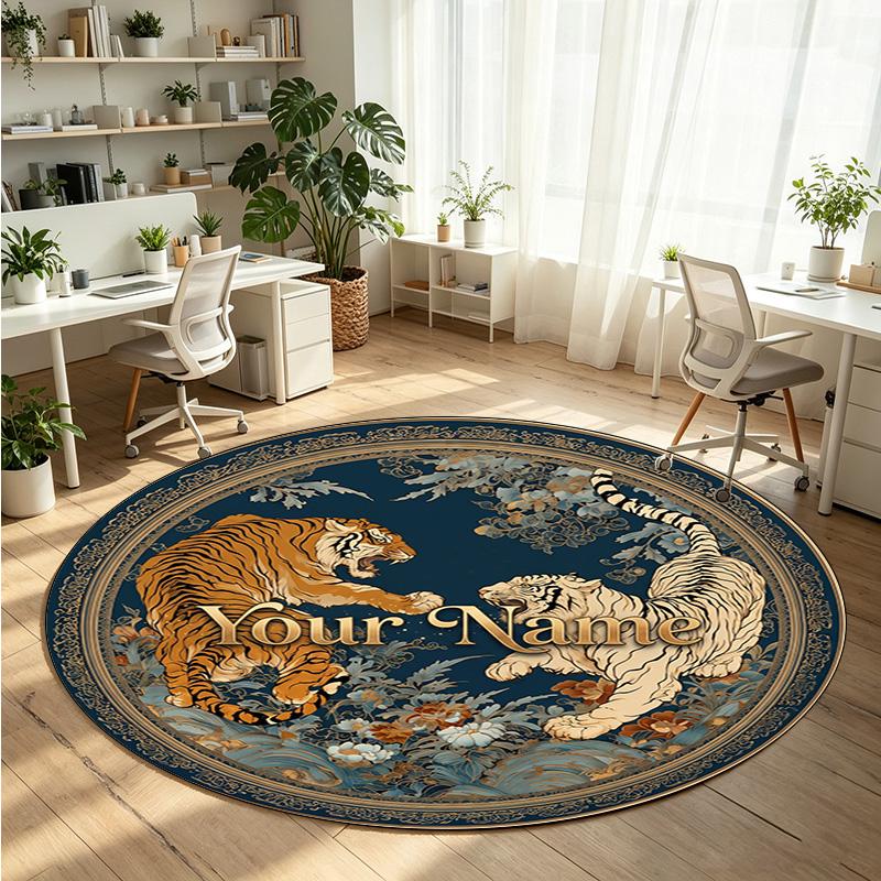 Wild Animals (135) Theme Round Crystal Velvet Rug Custom Name Text Personalized Floor Mat Home Decor Non Slip Crystal Carpet