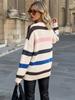 European & American Autumn/Winter V-Neck Striped Sweater - Women's Loose Fit, Long Sleeve, Mid-Length